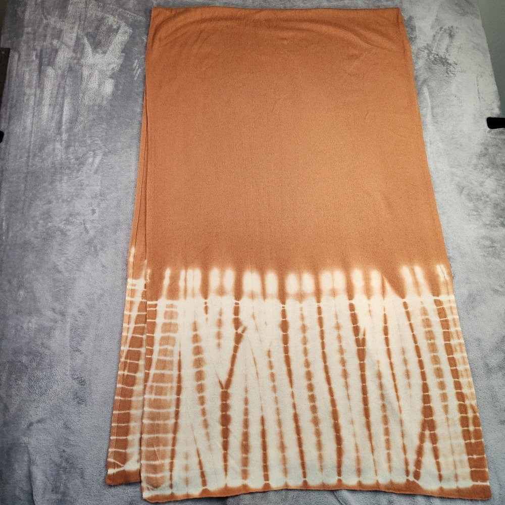 Garnet Hill 100% Cashmere Tie-Dye Scarf Wrap Tan Brown One Size OS Sustainable